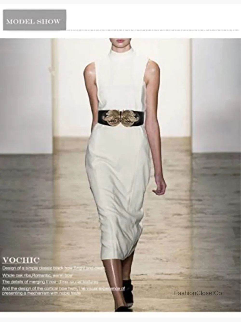Vintage Stretch Wide Waist Belt with Metal Leaf Buckle